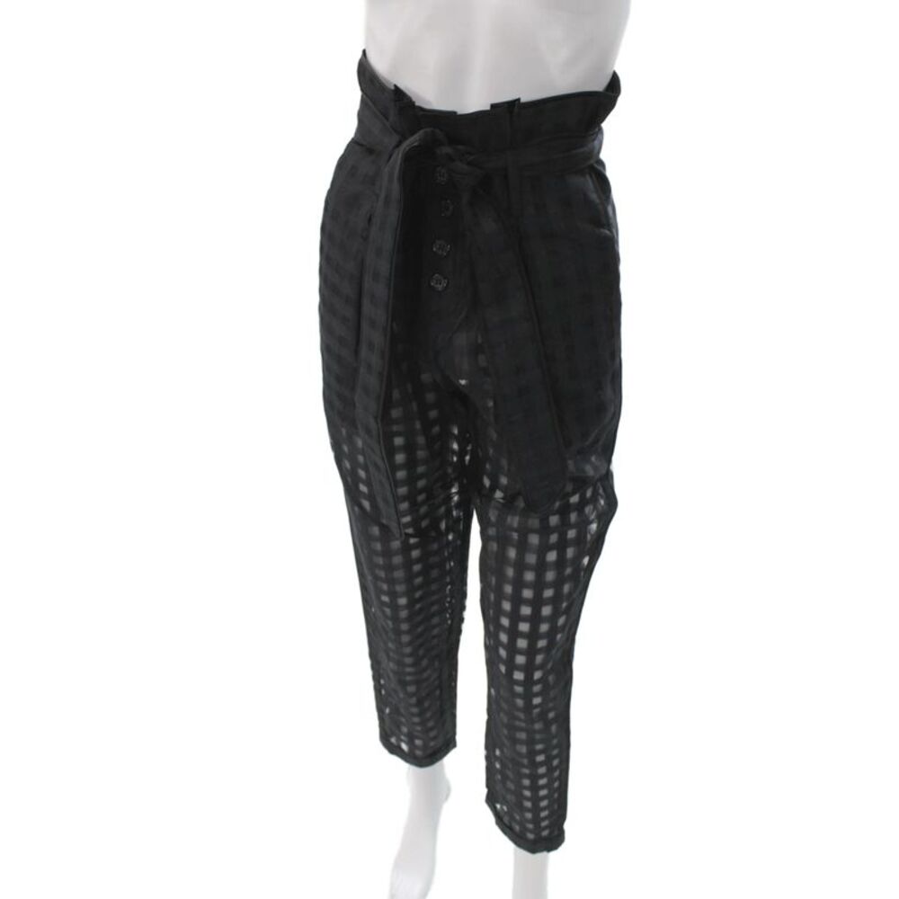 Mes DeMoiselles Paris Women Paperbag Check Cotton Pants Black Button Size 34